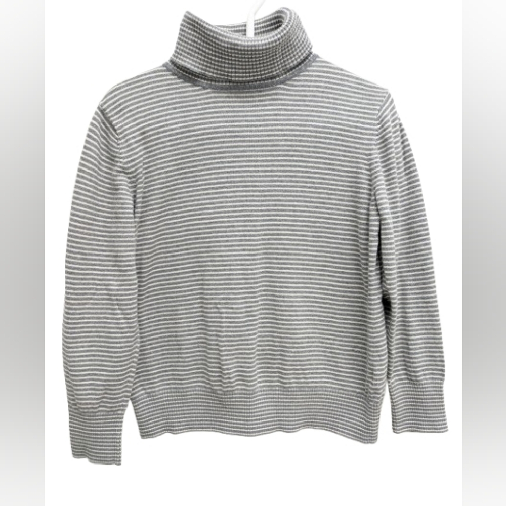 LL Bean women's stripe turtle neck cashmere sweater size M - Picture 2 of 9